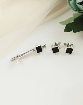 Shein Combo Of 3 Men Geometric Cufflinks & Tie Pins-picture-43