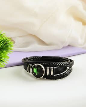 Shein Men Black Braided Detail Layered Wristband-image-7