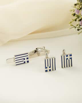 Shein Shein Combo Of 3 Men Geometric Cufflinks & Tie Pins