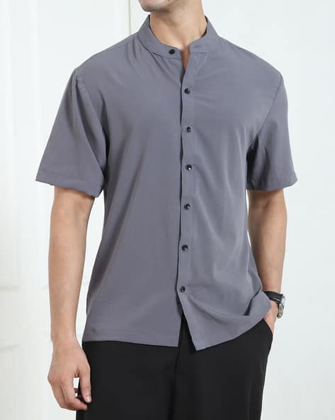 Shein Men Mandarin Collar Short Sleeve Shirt