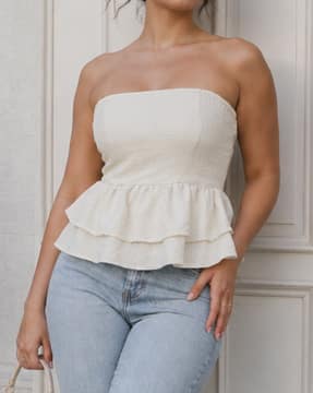 Shein Shein Women Strapless Ruffled Layered Hem Backless Peplum Top