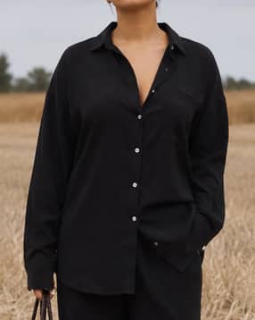 Shein Women Spread Collar Drop Shoulder Shirt With Pocket-picture-16