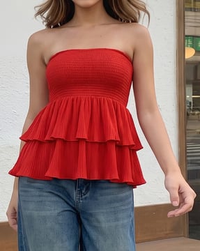 Shein Shein Strapless Textured Layered Peplum Top