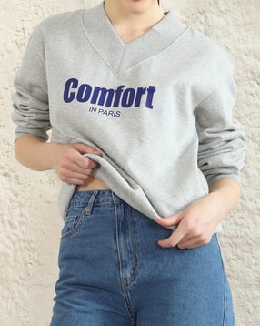 Shein Women Drop Shoulder Typographic Chest Print Sweatshirt-picture-16