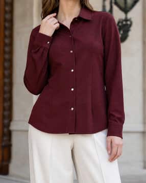 Shein Women Spread Collar Full Sleeve Dart Detail Shirt-picture-35