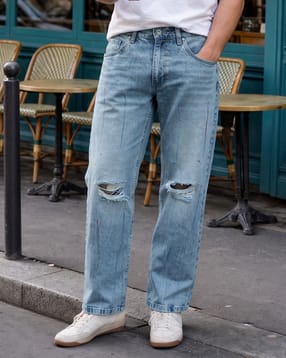 Shein Men Full Length Stone Wash Knee Slit Jeans-picture-14