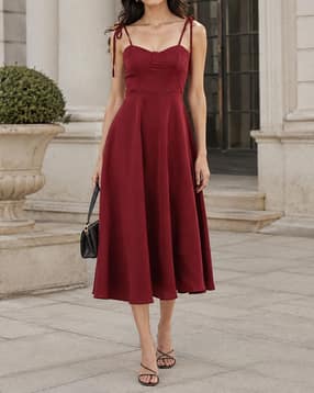 Shein Women Tie-Up Spaghetti Strap Panelled Midi Fit & Flare Dress-picture-29