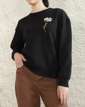 Shein Women Drop Shoulder Floral Placement Print Sweatshirt-picture-11