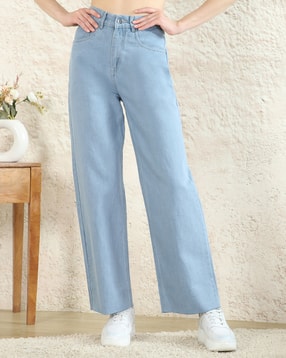Shein Women Semi Elasticated Waist Light Wash Jeans-picture-11