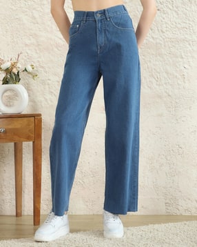 Shein Women Semi Elasticated Waist Light Wash Jeans-picture-12