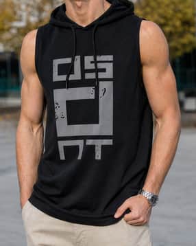 Shein Men Sleeveless Typographic Chest Print Hooded Tshirt-picture-38