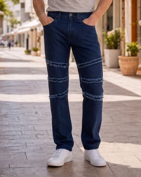 Shein Shein Men Full Length Frayed Panel Light Wash Jeans