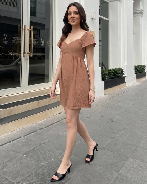 brown skater dress Buy Women Poplin Flared Online at Best Price Embrace effortless style with this essential piece from Kaiia. Brown Skater Dresses | Tan