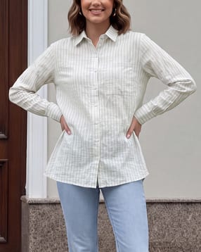 Shein Spread Collar Full Sleeve Striped Shirt With Pocket-picture-45