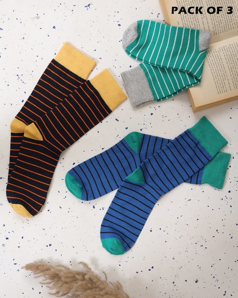 Shein Men Combo of 3 Striped Calf Length Everyday Socks