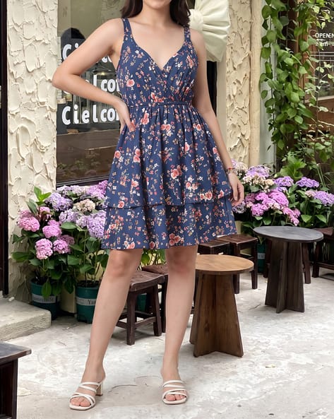 shein blue floral dress Buy Teal Dresses for Women by Online All Over Print Cami Size:Youth 12 Women's Red Woven Asymmetric Low Stretch