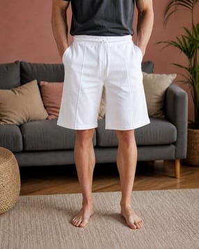 Shein Men Elasticated Drawstring Waist Pintuck Lounge Shorts-picture-23