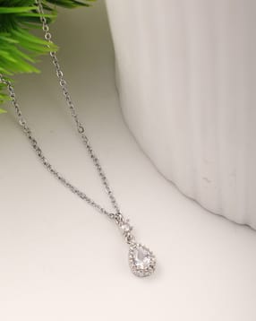Shein Women Silver Crystal Teardrop Pendant Necklace-picture-50