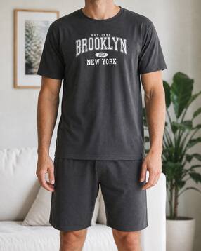 Shein Men Typographic Print Crew Tshirt & Shorts Lounge Set-picture-41