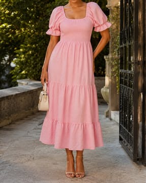 shein mock neck gathered sleeve layered ruffle detail dress Modelyn Mock Neck Gathered Sleeve Layered Ruffle Detail Dress