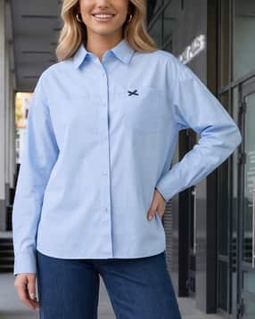 Shein Women Spread Collar Drop Shoulder Bow Detail Shirt-picture-40