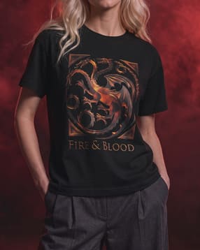 Shein Women Short Sleeve House Of Dragon Print Crew Tshirt-picture-14