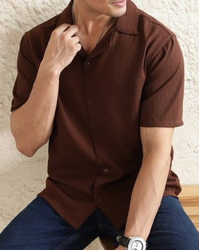 Shein Men Medium Length Cuban Collar Short Sleeve Textured Shirt-picture-25