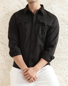 Shein Men Spread Collar Panelled Shirt With Chest Pockets-picture-44