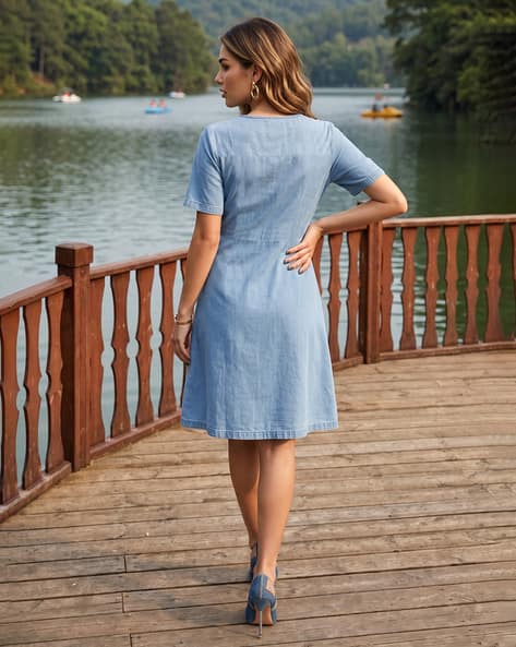 Denim Dress Shein Dress Sizes SHEIN Lady Blue Plus Size Denim Dress Sexy Mid-Sleeve Long