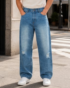 Shein Men Full Length Mid Wash Distressed Jeans-picture-16