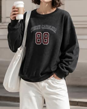Shein Women Drop Shoulder Numeric Chest Print Sweatshirt-picture-15