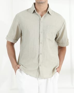 Shein Men Spread Collar Shirt With Embroidered Chest Pocket-picture-35