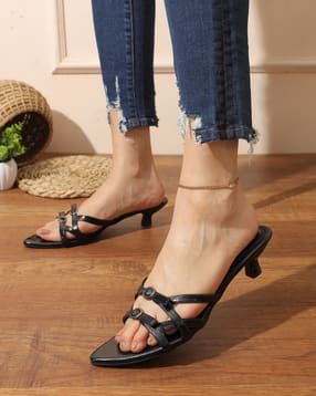 Shein Women Open Toe Double Buckle Strap Kitten Heel Sandals-picture-11