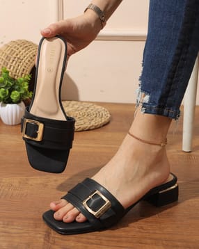 Shein Women Square Toe Buckle Strap Detail Block Heel Sandal-picture-19
