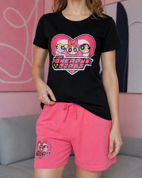Shein Women Powerpuff Girl Chest Print Crew Tshirt & Shorts Set-picture-30
