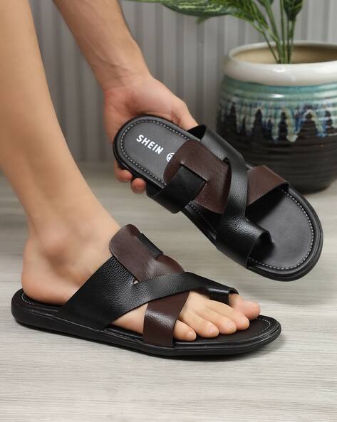 Shein Men Open Toe Contrast Cross Strap Toe Ring Sandal