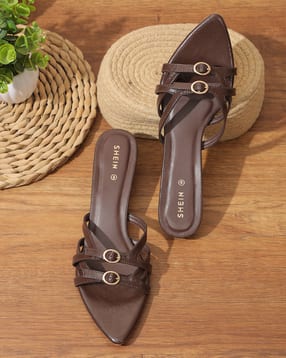 Shein Women Open Toe Double Buckle Strap Kitten Heel Sandals-picture-45