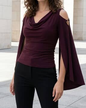 Shein Plunging Cowl Neck Bell Sleeve Cut-Out Detail Top-picture-49