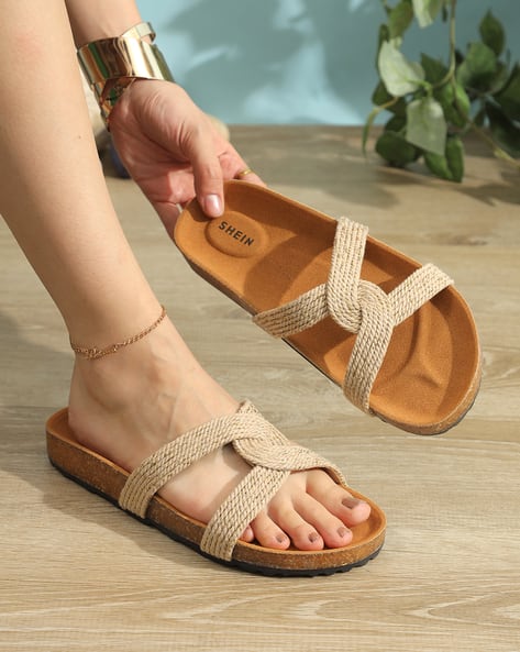 Ajio Braided Strap Flat Sandals Buy Beige Flat Sandals For Women By Shein Online