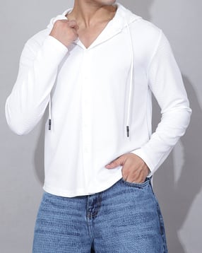 Shein Men Medium Length Full Sleeve Textured Hooded Shirt-picture-45