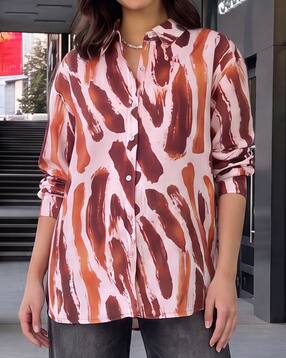 Shein Full Sleeves Abstract Print Spread Collar Shirt-picture-45