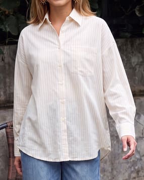 Shein Drop Shoulder Spread Collar Striped Long Shirt-picture-38
