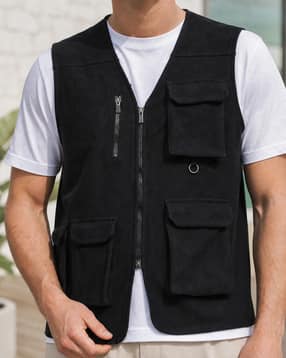 Shein Men Sleeveless Zip Closure Textured Gillets-picture-52