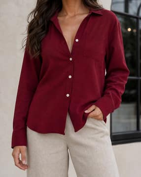 Shein Women Spread Collar Full Sleeve Textured Shirt With Pocket-picture-50