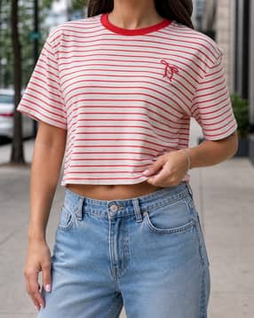 Shein Women Embroidered Bow Detail Striped Crew Tshirt-picture-14