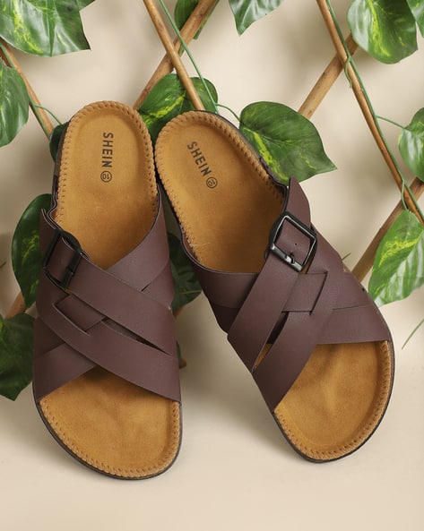 Shein Men Open Toe Buckle Cross Strap Detail Sliders