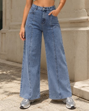 Shein Women Full Length Panelled Stone Wash Jeans-image-13
