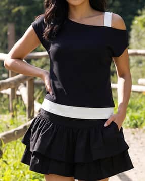 Shein Cap Sleeve Asymmetrical Neck Double Layered Top-picture-42