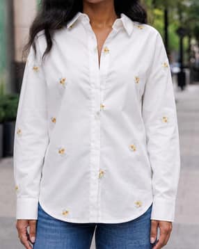 Shein Women Drop Shoulder Floral Embroidered Detail Shirt-picture-20