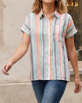 Shein Extended Sleeves Spread Collar Striped Shirt-picture-36
